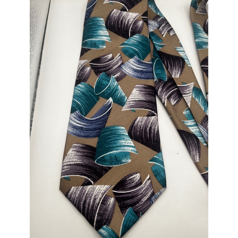 J.T. BECKETT Men's Silk Necktie Brown Teal‎ Abstract Pattern Vintage